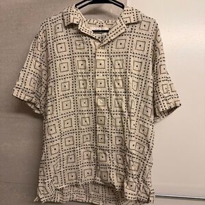 Abercrombie & Fitch Men's Beige and Black Patterned Linen Blend Shirt - M